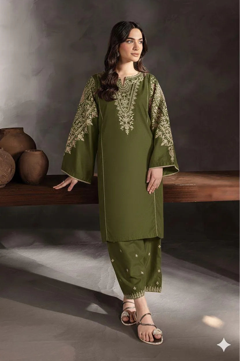 2 Pcs Women's Unstitched Embroidered Suit