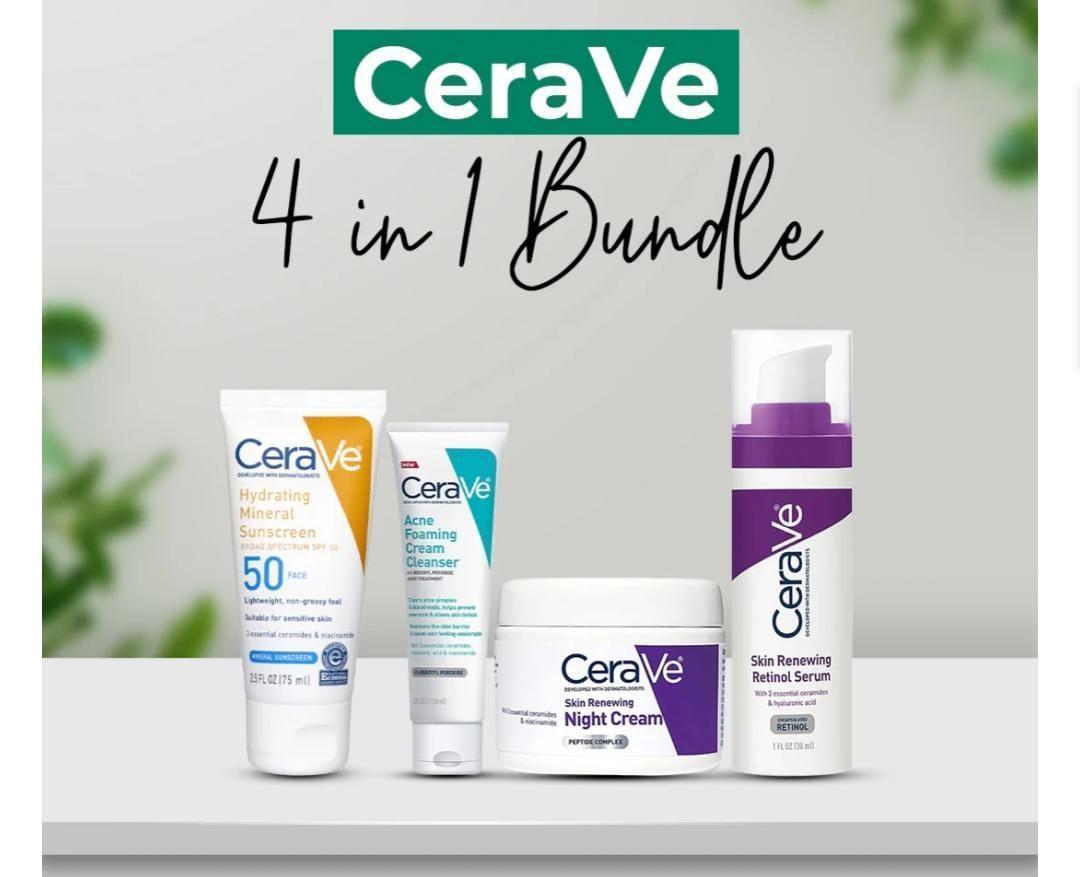 CeraVe 4-in-1 Skincare Kit | Cleanser, Serum, Sunblock & Night Cream | Dermatologist-Approved Routine