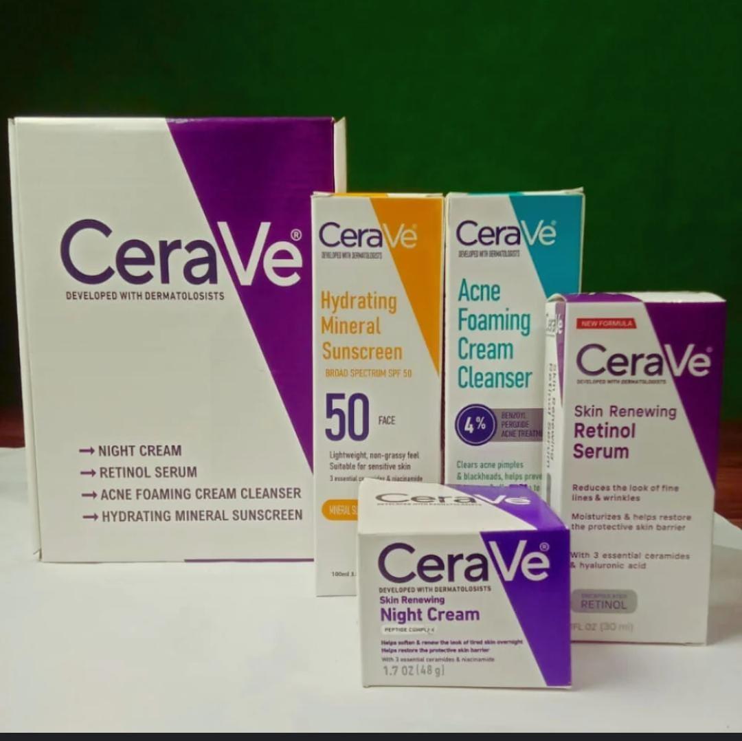 CeraVe 4-in-1 Skincare Kit | Cleanser, Serum, Sunblock & Night Cream | Dermatologist-Approved Routine