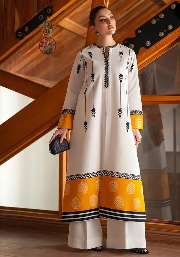 2 Pcs Women's Stitched Silk Printed Shirt And Trouser