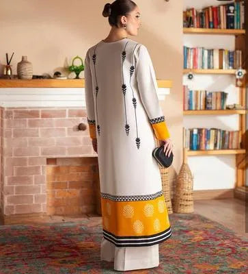 2 Pcs Women's Stitched Silk Printed Shirt And Trouser