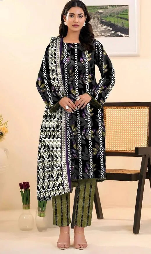 3 Pcs Women's Unstitched Printed Suit